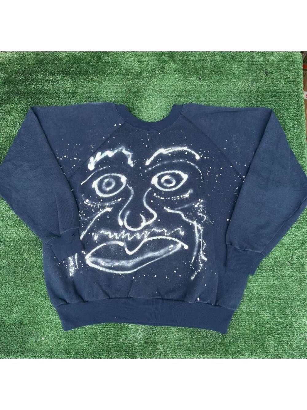 Vintage 80s Unique Painted Face Art Sweatshirt Navy XL Thin Grunge Indie Skater